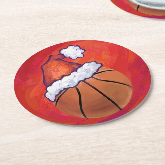 Posavasos Redondo De Papel Baloncesto en Santa Hat (En perspectiva)