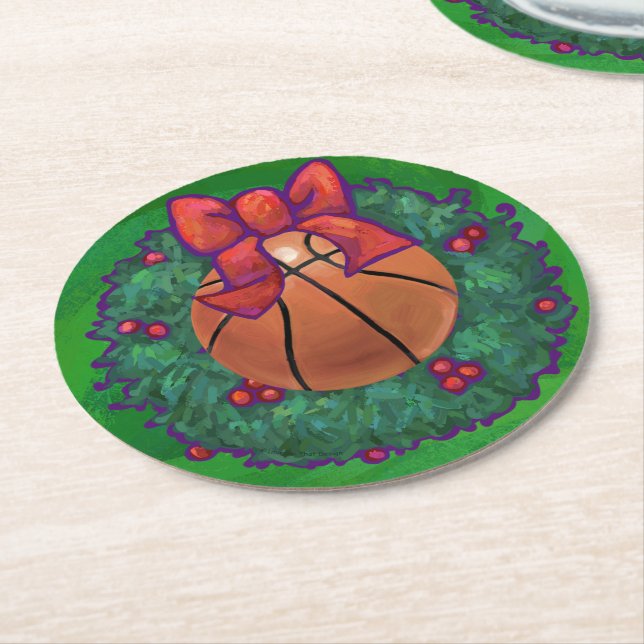 Posavasos Redondo De Papel Baloncesto en Wreath Navidades (En perspectiva)