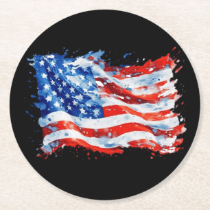 Posavasos Redondo De Papel Bandera Americana USA Acuarela 4 de Julio