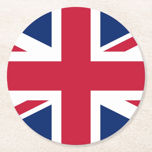 Posavasos Redondo De Papel BANDERA BRITÁNICA, estera de cerveza Union Jack, (Anverso)
