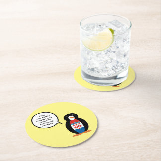 Posavasos Redondo De Papel Bandera croata hablando Ms Penguin Personalizado 