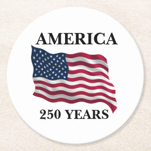 Posavasos Redondo De Papel Bandera de América 250 Años