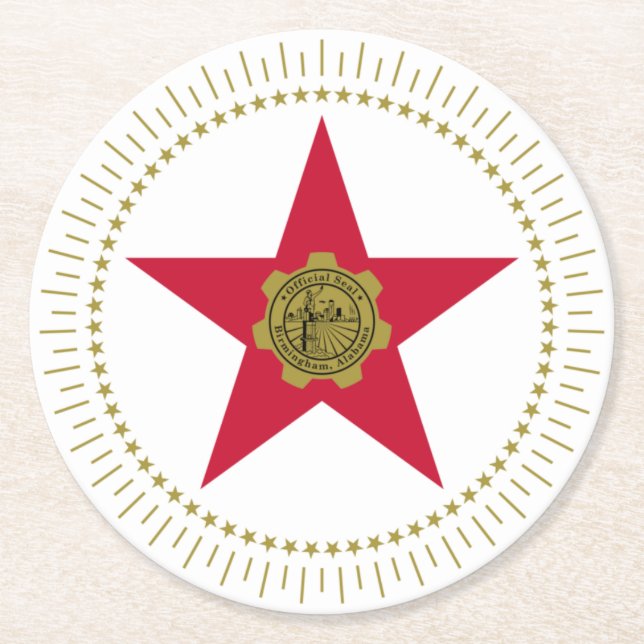 Posavasos Redondo De Papel Bandera de Birmingham, Alabama (Anverso)