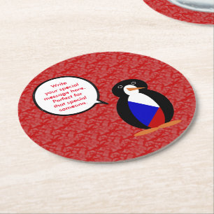 Posavasos Redondo De Papel Bandera de Chequia Fiesta Sra. Pingüino Hablando