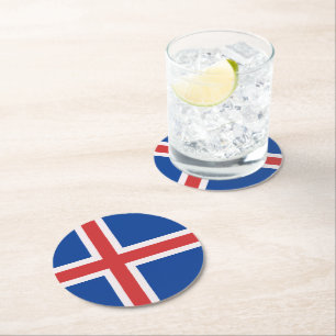 Posavasos Redondo De Papel Bandera de Islandia