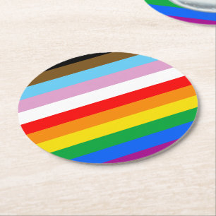 POSAVASOS REDONDO DE PAPEL BANDERA DE ORGULLO INCLUSIVA PARA LGBTQ+