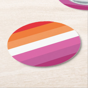 Posavasos Redondo De Papel Bandera de Orgullo Lesbiano