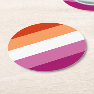 Posavasos Redondo De Papel Bandera de Orgullo Lesbiano (5 Franjas)