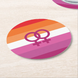 Posavasos Redondo De Papel Bandera de orgullo lésbico WLW