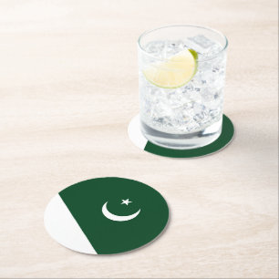 Posavasos Redondo De Papel Bandera de Pakistán