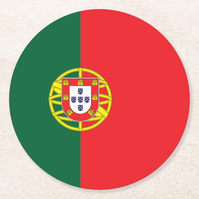 Posavasos Redondo De Papel Bandera de Portugal (Anverso)