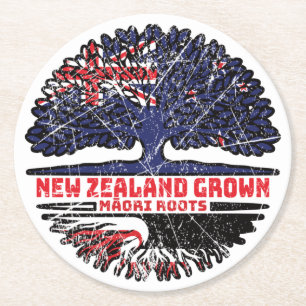 Posavasos Redondo De Papel Bandera de raíces maoríes neozelandesas de árbol d
