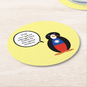 Posavasos Redondo De Papel Bandera de Taiwán o Sr. Pingüino parlante chino