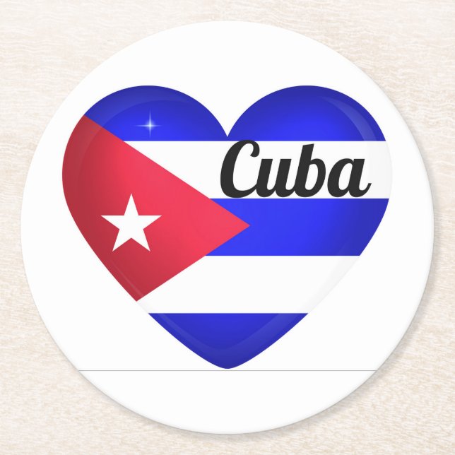 Posavasos Redondo De Papel Bandera del Corazón de Cuba (Anverso)