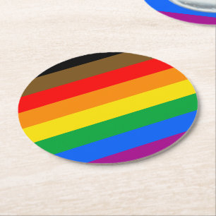 Posavasos Redondo De Papel Bandera del Orgullo Arcoíris de Filadelfia