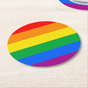 Posavasos Redondo De Papel Bandera del Orgullo LGBTQ+ Arcoíris