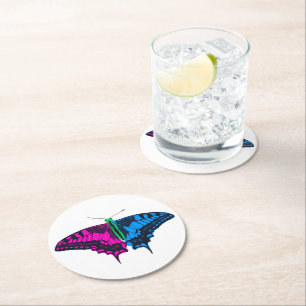 Posavasos Redondo De Papel Bandera del Orgullo Polisexual Mariposa de cerda