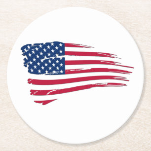 Posavasos Redondo De Papel Bandera estadounidense desgastada