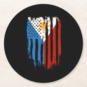 Posavasos Redondo De Papel Bandera filipina mitad americana mitad filipina