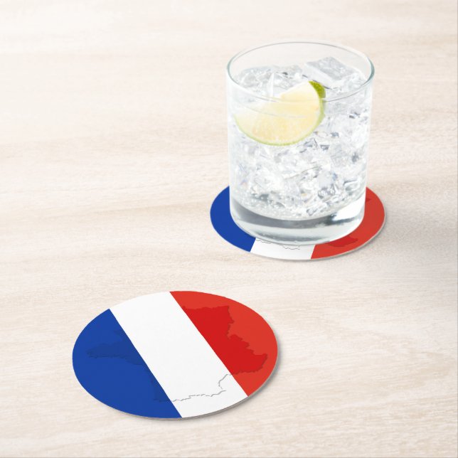 Posavasos Redondo De Papel Bandera francesa (In situ)