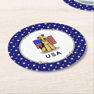 Posavasos Redondo De Papel Bandera norteamericana de Estados Unidos Airedale