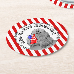 Posavasos Redondo De Papel Bandera Patriótica Estadounidense Puli Dog (gris) 