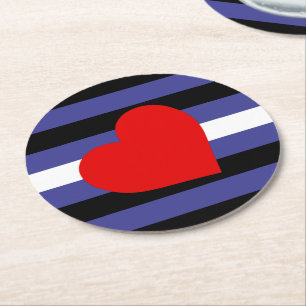 Posavasos Redondo De Papel Bandera y corazón del orgullo de cuero
