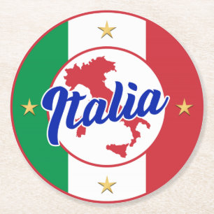 Posavasos Redondo De Papel Bandera y mapa de Italia