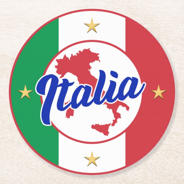 Posavasos Redondo De Papel Bandera y mapa de Italia (Anverso)