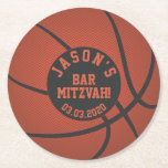 Posavasos Redondo De Papel Bar de baloncesto Mitzvah Naranja Negro<br><div class="desc">Máster de papel redondo Mitzvah,  naranja y baloncesto negro.</div>