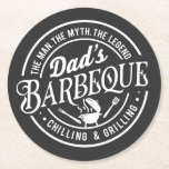 Posavasos Redondo De Papel Barbeque de papá | Hombre, mito, leyenda<br><div class="desc">Esta montaña rusa muestra un diseño que dice "Barbeque de papá" | Hombre,  mito,  leyenda" con parrilla de barbacoa. Perfecto para el maestro de la parrilla en tu vida o para el Día del Padre.</div>