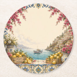Posavasos Redondo De Papel Barco de Escape Mediterráneo | Decoración de Fiest