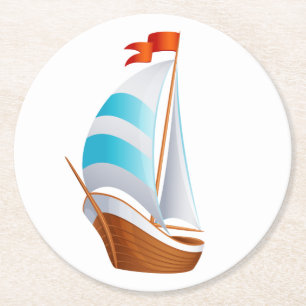 Posavasos Redondo De Papel Barco de Vela Náutico Azul Turquesa - Playa del Oc