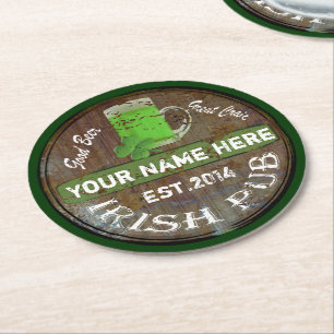 Posavasos Redondo De Papel Barril de cerveza de pub irlandés