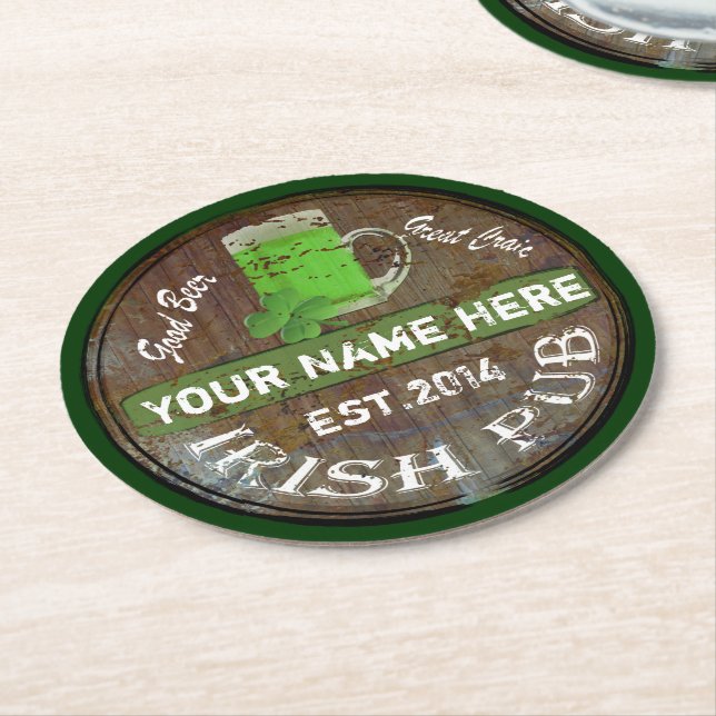 Posavasos Redondo De Papel Barril de cerveza de pub irlandés (En perspectiva)