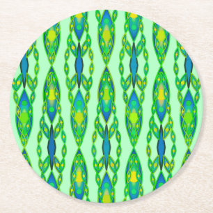 Posavasos Redondo De Papel Batik tribal - Moneda, verde esmeralda y azul