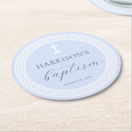 Posavasos Redondo De Papel Bautismo azul clave griega