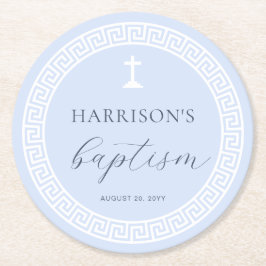 Posavasos Redondo De Papel Bautismo azul clave griega