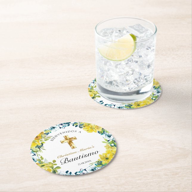 Posavasos Redondo De Papel Bautismo de Niña Bonita Cruz (In situ)