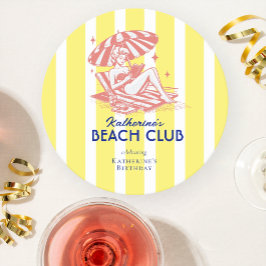 Posavasos Redondo De Papel Beach Club Yellow Cabana Stripe Fiesta de cumpleañ