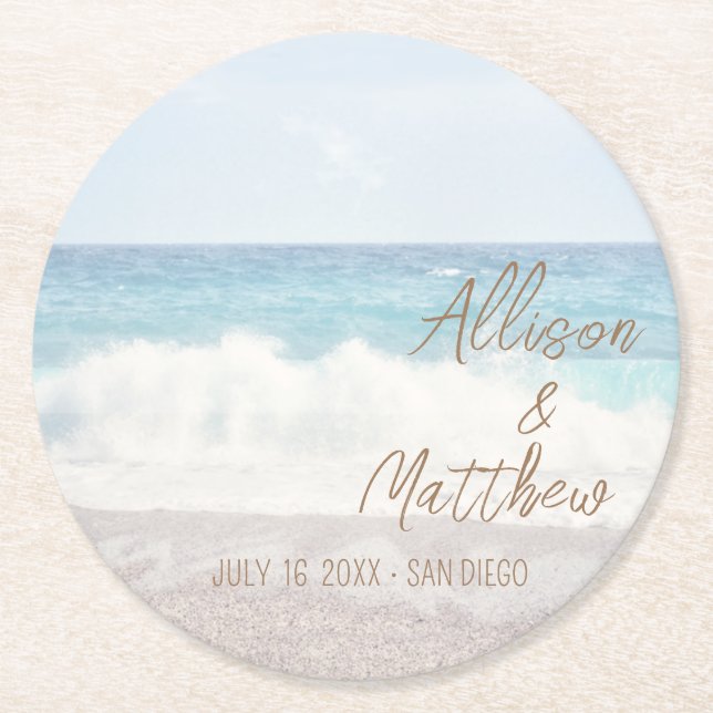 Posavasos Redondo De Papel Beach Wedding | Seaside Wedding (Anverso)