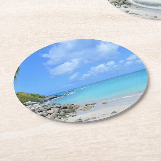 Posavasos Redondo De Papel Beautiful Turquoise Tropical Beach (En perspectiva)
