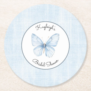 Posavasos Redondo De Papel Bebé Azul Mariposa Sueltalino Regaderaso Nupcial 