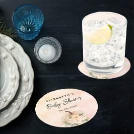 Posavasos Redondo De Papel Bebé ducha calabaza caída crema rosa oro