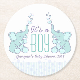 Posavasos Redondo De Papel Bebé ducha dos elefantes es un niño galletas