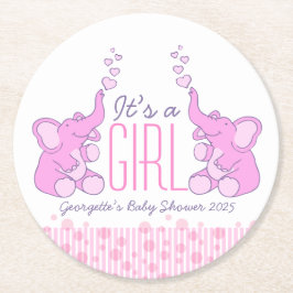 Posavasos Redondo De Papel Bebé ducha dos elefantes es una galleta chica