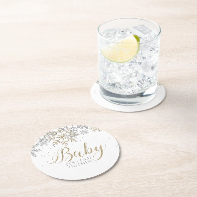 Posavasos Redondo De Papel Bebé, hace frío fuera del Baby Shower invernal (In situ)