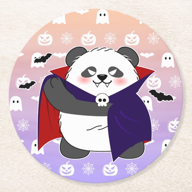 Posavasos Redondo De Papel Bebé lindo de Halloween Vampiro Panda Dracula (Anverso)
