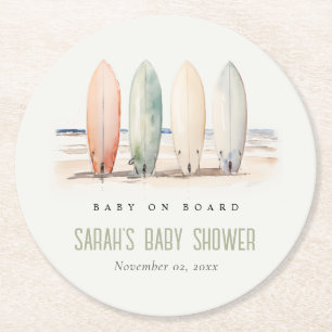 Posavasos Redondo De Papel Bebé Neutral a bordo del Baby Shower
