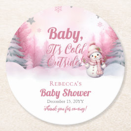 Posavasos Redondo De Papel Bebé rosa hace frío fuera de Baby Shower Chica de 